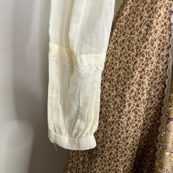 Gunne Sax Vintage 70s Cottagecore Long Sleeve Prairie Dress Floral Calico 5, XXS - Picture 4 of 11